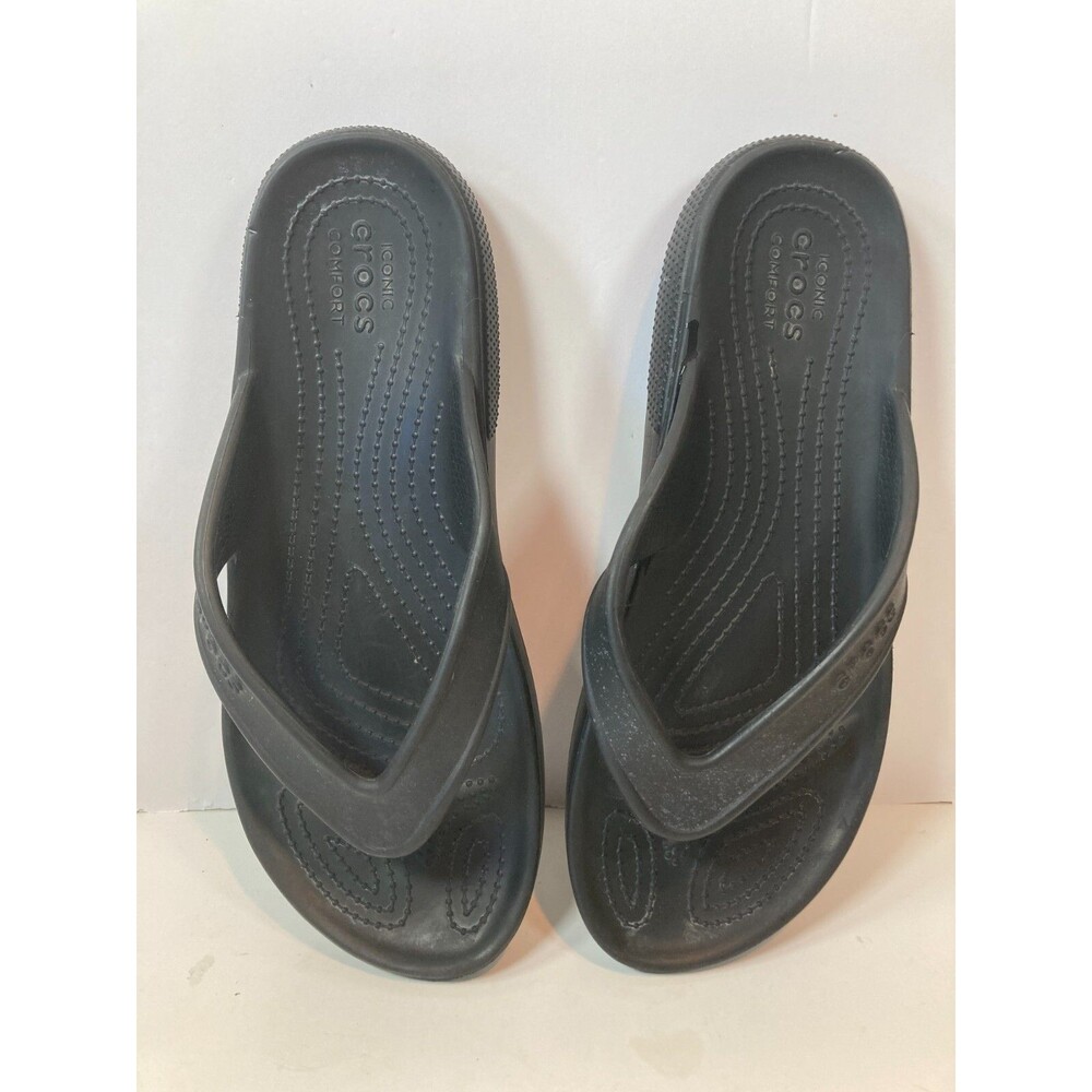 Crocs Baya Flip Flop Sandals Black Thong Slip On Mens 7 Women 9  EUC